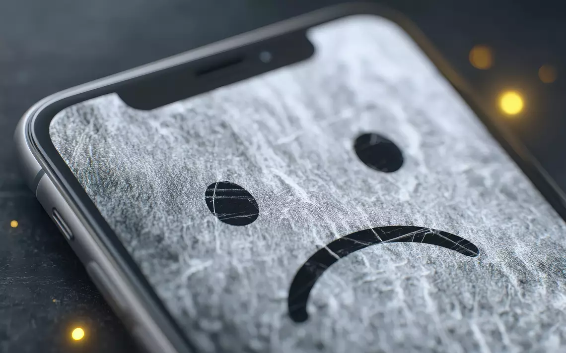 Un écrans de smartphone avec un smiley pas content